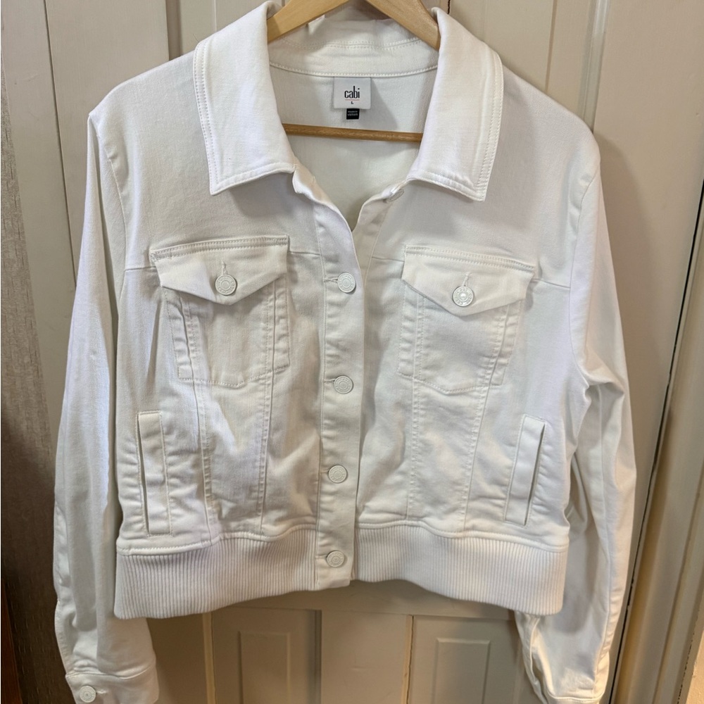 CAbi White Cotton-Blend Jean Jacket - Women's Snap-Front